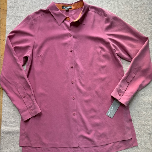 NEW GO Silk Charmeuse Watermelon Pink Button‎ Front Shirt & Pants Set M - Picture 2 of 13